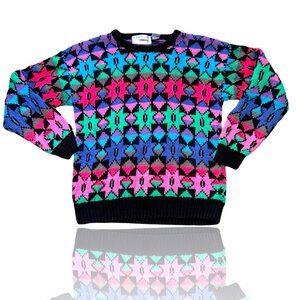 Vintage 80’s Northern Isles Hand Knit Heavy Sweater: Geomteric Shapes: Medium